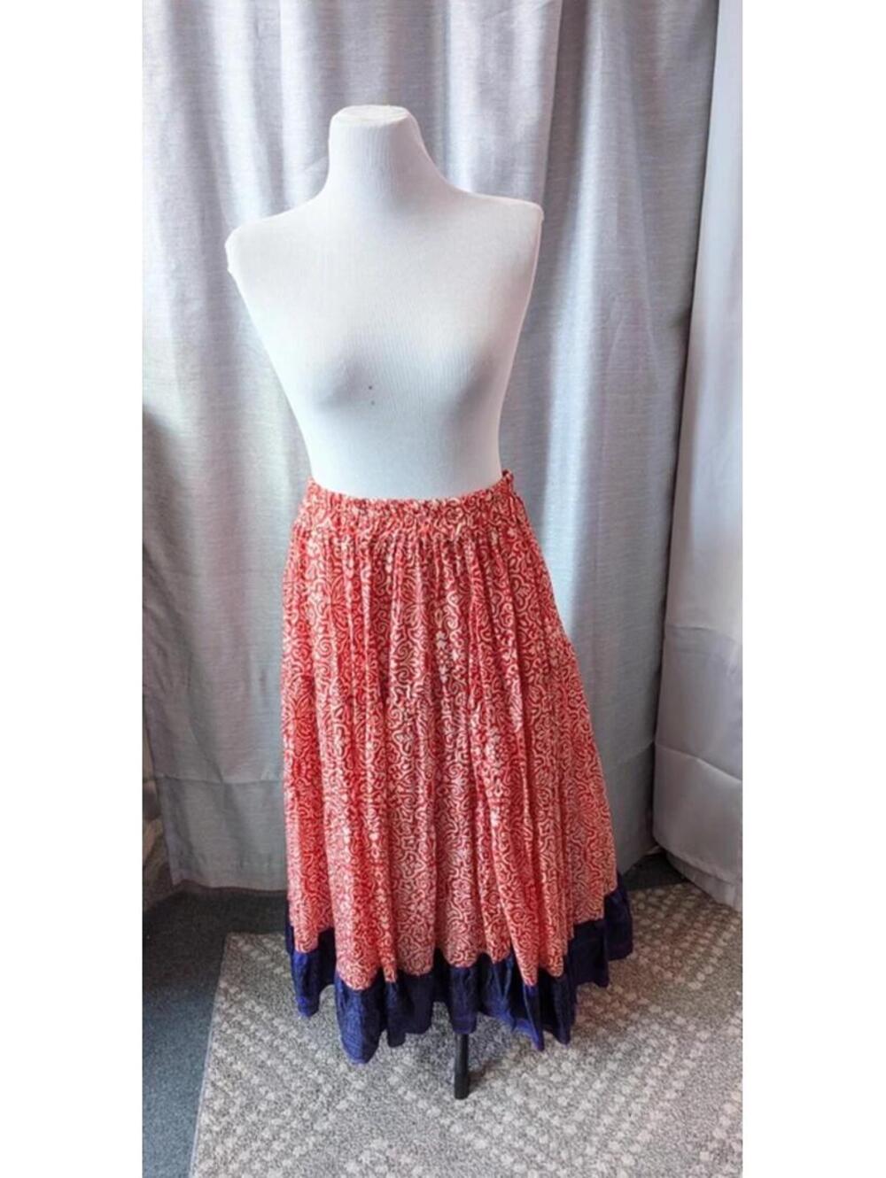 Silk Sari Tiered Peasant Skirt L